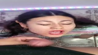 delicious busty slut swallowing cock