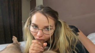 marycandy - homemade - cute girl with glasses swallow cum after a sloppy blowjob